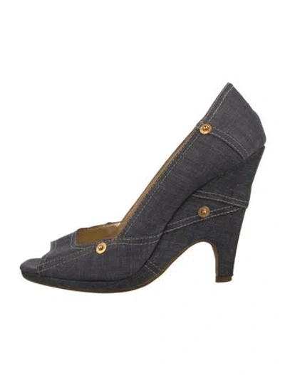 Pre-owned Miu Miu Denim Slingback Pumps In Blue