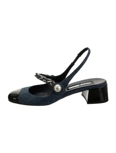 Pre-owned Miu Miu Denim Slingback Pumps In Blue