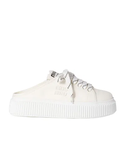 Miu Miu Denim Sneaker Mules In Neutral