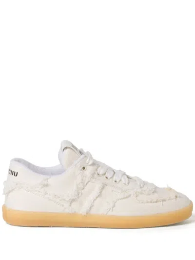 Miu Miu White Denim Sneakers In Neutrals
