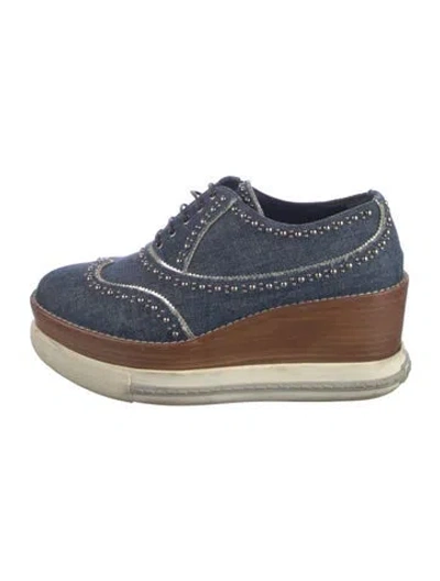 Pre-owned Miu Miu Denim Studded Accents Oxfords In Blue