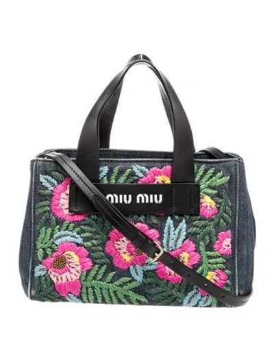 Pre-owned Miu Miu Denim Top Handle Bag In Blue