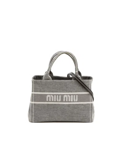 Miu Miu Denim Tote Bag In Grey