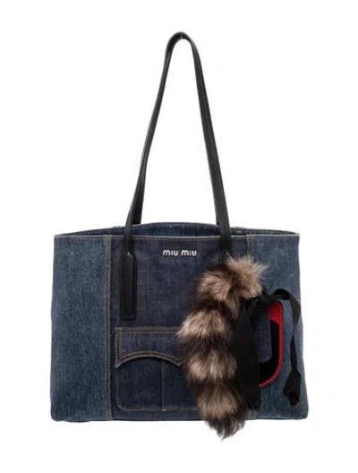 Pre-owned Miu Miu Denim Tote In Blue
