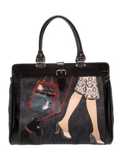 Pre-owned Miu Miu Denim Tote Vintage In Blue