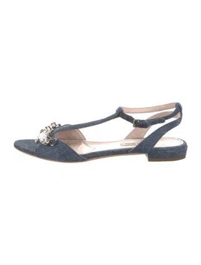 Pre-owned Miu Miu Denim T-strap Sandals In Blue