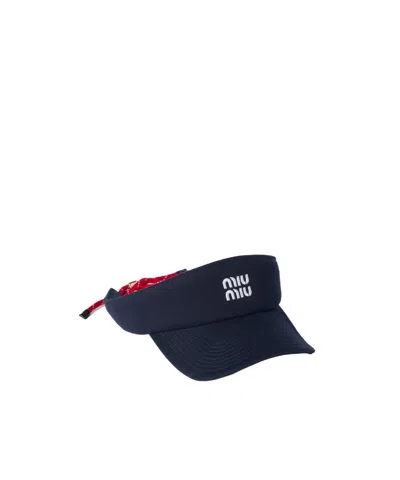 Miu Miu Denim Visor In Blue/red