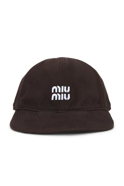 Miu Miu Denim Washed Baseball Cap In Black