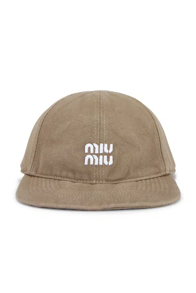 Miu Miu Denim Washed Baseball Cap In Brown