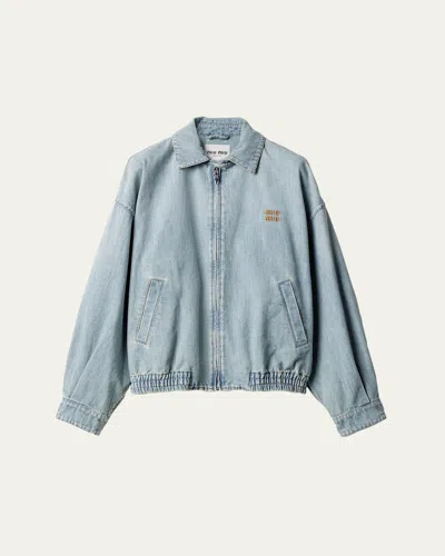 Miu Miu Denim Zip Bomber Jacket In Blue