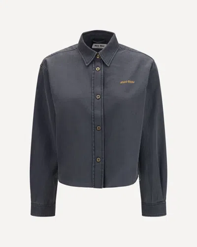 Miu Miu Denim-style Cotton Shirt In Gray