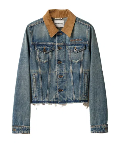 Miu Miu Denning Denim Short Jacket In Blue