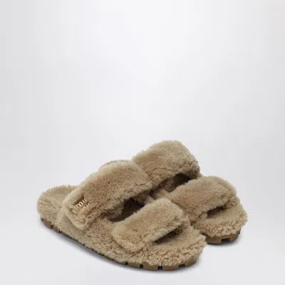 Miu Miu Desert Shearling Slides In White