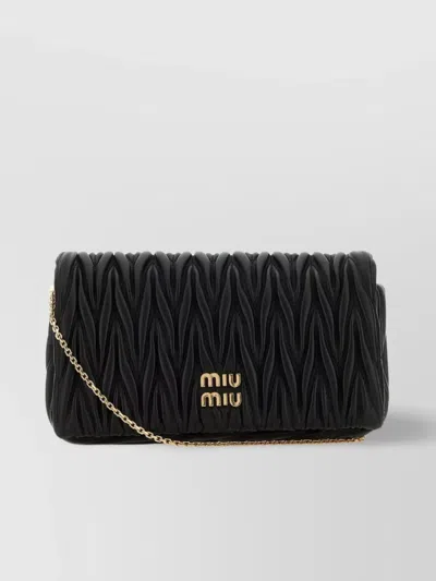Miu Miu Detachable Chain Quilted Leather Clutch In Black