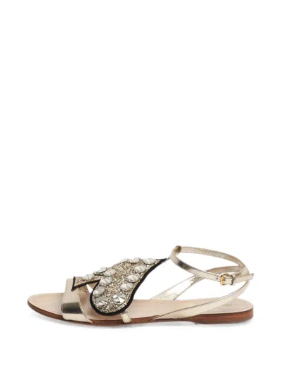 Pre-owned Miu Miu Diamante-embellished Ace-of-spades Sandals In Gold