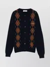 Miu Miu Diamond Knit Cardigan With Ribbed Finish In Black