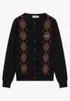 Miu Miu Diamond Knit Cardigan With Ribbed Finish In Black