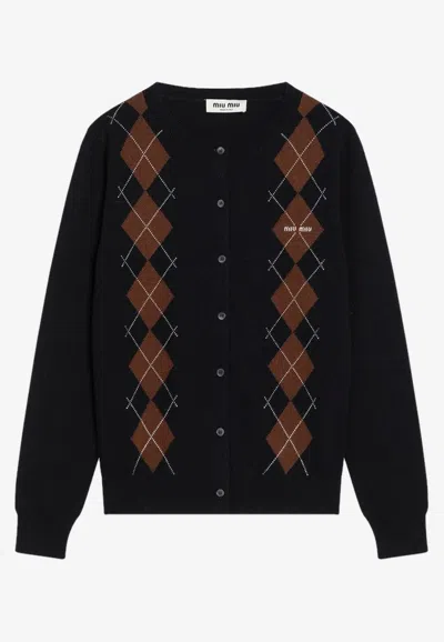 MIU MIU DIAMOND PATTERN CASHMERE CARDIGAN