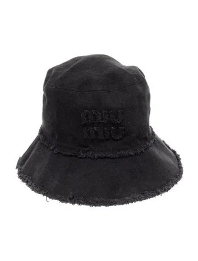 Pre-owned Miu Miu Distressed Accent Denim Bucket Hat In Black