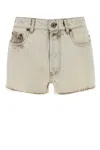Miu Miu Distressed Cotton Denim Shorts In Neutral