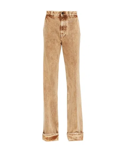 Miu Miu Distressed High-waisted Trousers In Brown