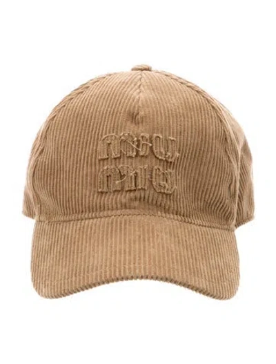 Pre-owned Miu Miu Distressed Logo Baseball Cap In Brown