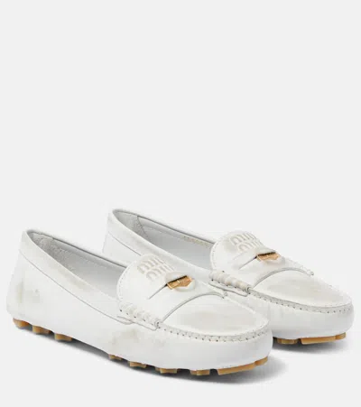 Miu Miu Suede Driving Shoes In White