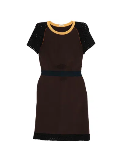 Pre-owned Miu Miu Dontrast Trim Mini Dress In Brown