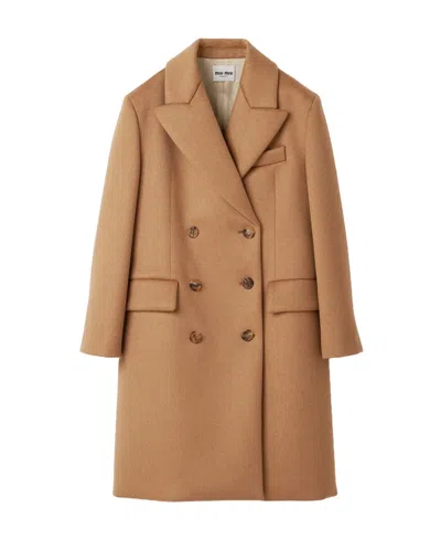 Miu Miu Double-breasted Camel Hair Coat In Brown