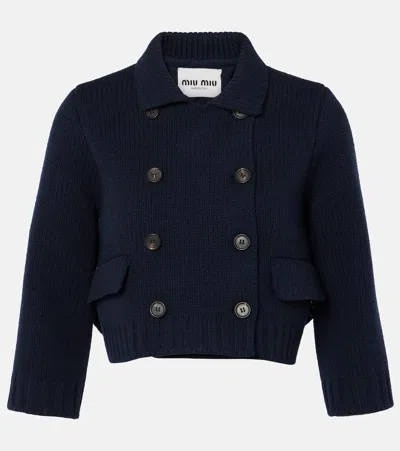 Miu Miu Double-breasted Cropped Wool Coat In Blue