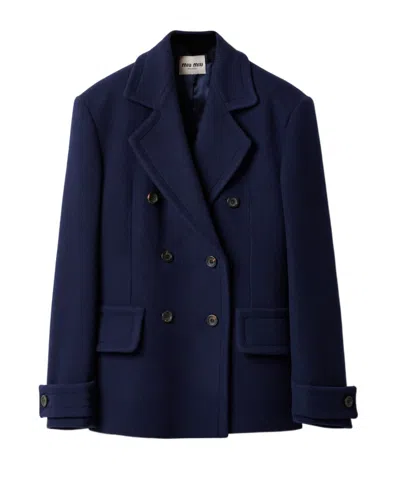 Miu Miu Double-breasted Double Wool Coat In Black
