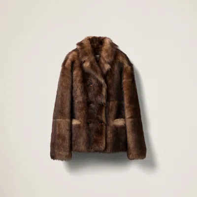 Miu Miu Double-breasted Shearling Jacket In Camel Brown