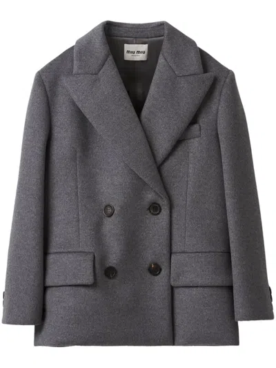 Miu Miu Double-breasted Velour Wool Blazer In Grey