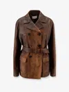 Miu Miu Double-breasted Vintage Effect Suede Jacket In Brown
