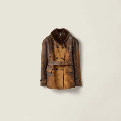 Miu Miu Double-breasted Waxed Suede Caban Jacket In Multi