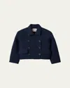 Miu Miu Double Breasted Wool Cropped Jacket In Blue