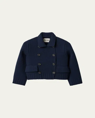 Miu Miu Double Breasted Wool Cropped Jacket In Blue