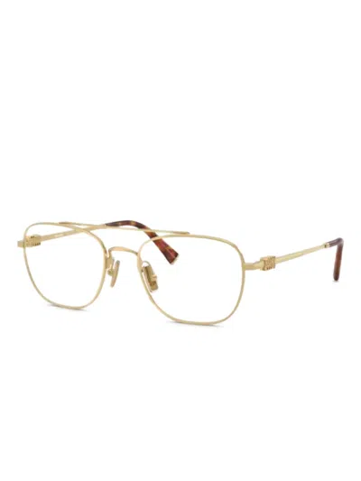 Miu Miu Double-bridge Rectangle Glasses In Gold