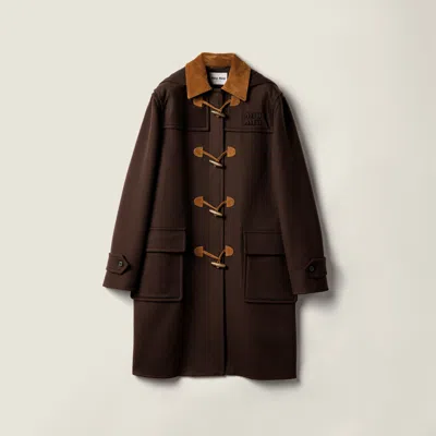 Miu Miu Double Cashmere And Wool Duffle Coat In Brown