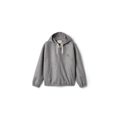 Miu Miu Double Cashmere And Wool Hoodie Jacket In Gray