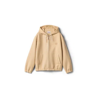 Miu Miu Double Cashmere And Wool Hoodie Jacket In Brown
