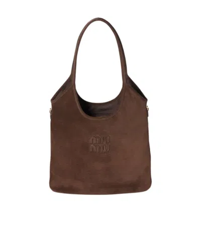 Miu Miu Double Handle Handbag In Brown