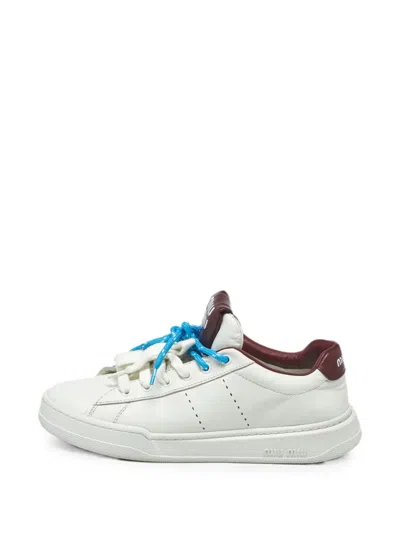 Pre-owned Miu Miu Double Lace Sneakers In White