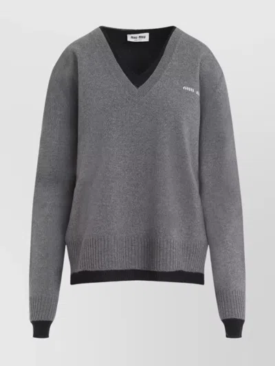 MIU MIU DOUBLE LAYER CASHMERE V-NECK PULLOVER