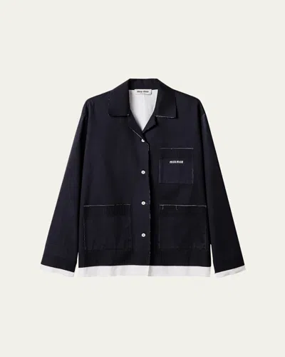 Miu Miu Double-layer Raw Cut Oversized Jacket In F022x Blubianco