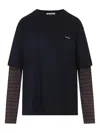 Miu Miu Layered Top With Striped Sleeves And Classic Crew Neckline