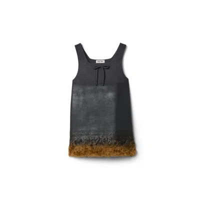Miu Miu Double Wool And Shearling Dress In Black