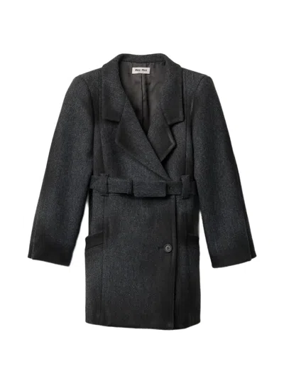 Miu Miu Double-breasted Double Wool Jacket In 灰色