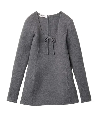 Miu Miu Double-layer Wool Dress In Gray