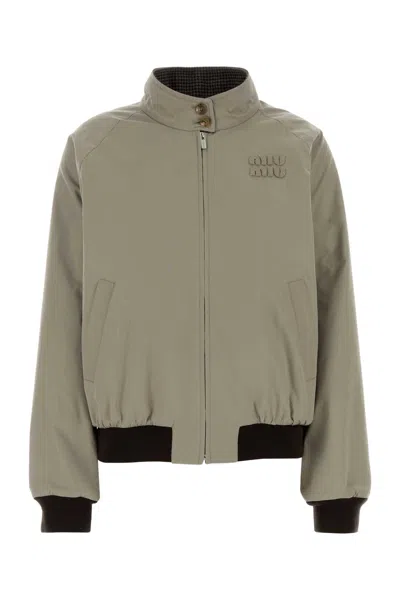 Miu Miu Dove Grey Cotton Blend Reversible Jacket In Brown